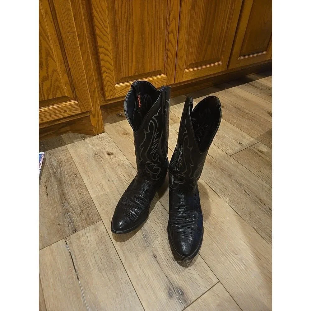 Laredo Black Cowboy Boots 10 D Preloved Vintage MADE Usa Animal Print Mens